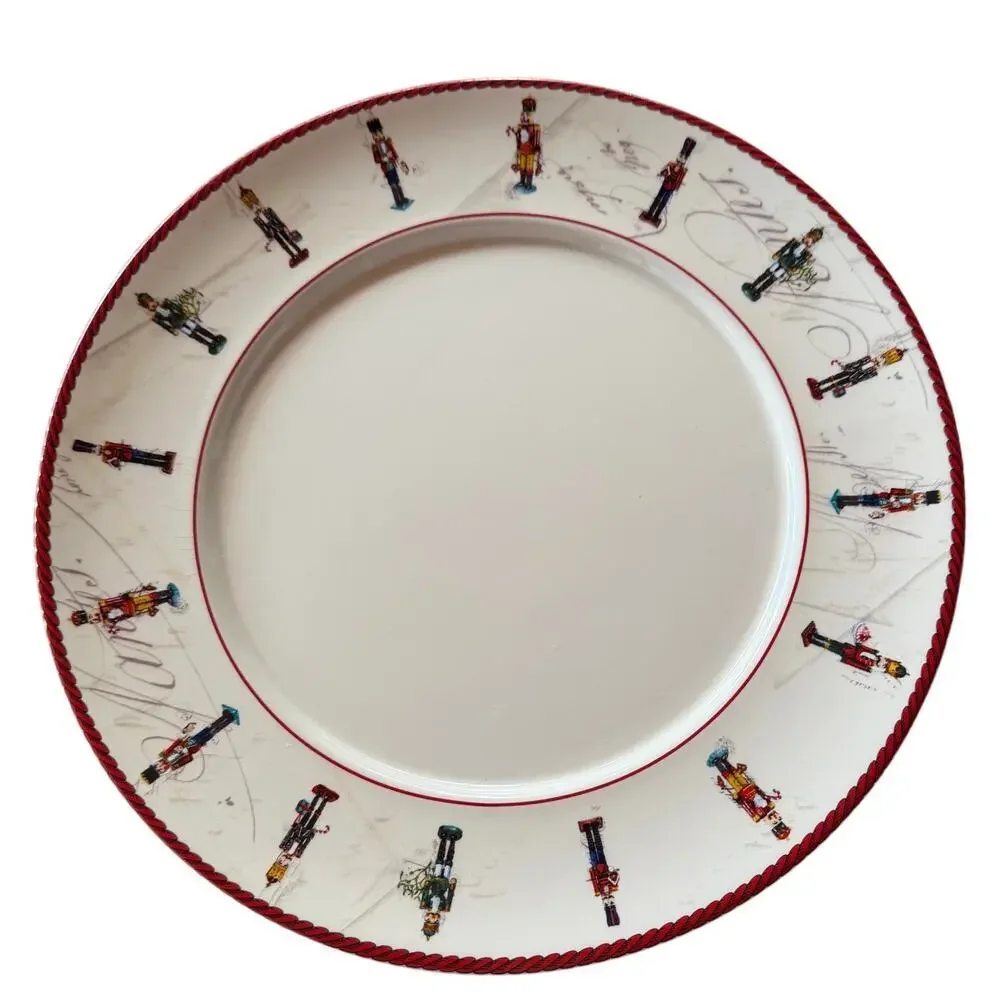 Williams-Sonoma Holiday Dinner Plates Nutcracker Motif Red Rope Rim Set of 3